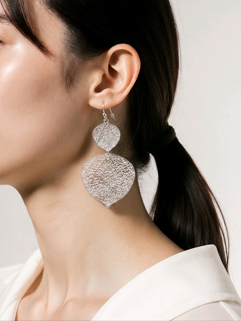 NWT Intricate Silver Dipped Leaf Earrings